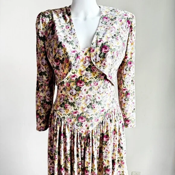 Vintage 90s Models Centre Floral Dress and Bolero Jacket Set S - Picture 10 of 13